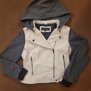 Nlack Rivet Womens Faux Leather Hoodie Jacket White Size M